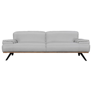 Armen Living Prato 89" Upholstered Modern Leather Sofa in Dove Gray