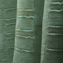 Linen Sheer Horizontal Stripe Drapery in Olive/Turquoise - Drapery Fabric
