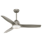 Casablanca Fan Company - Casablanca 52" Wisp Pewter Ceiling Fan With Light and Remote - A contemporary design with a little flare of retro, the Wisp LED ceiling fan brings a balance of finesse and joviality into your home. The unique curvature in the blades adds a touch of personality to an otherwise clean, elegant design. The Wisp features an integrated light kit with a dimmable, energy-efficient LED bulb that shines a soft light through cased white glass. The result is a composition with an elegant, airy aura that will inspire joy and comfort throughout the entire room.