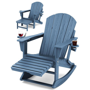 4 in 1 Adirondack Chair With Retractable Ottoman/Side Cup Holder, Blue
