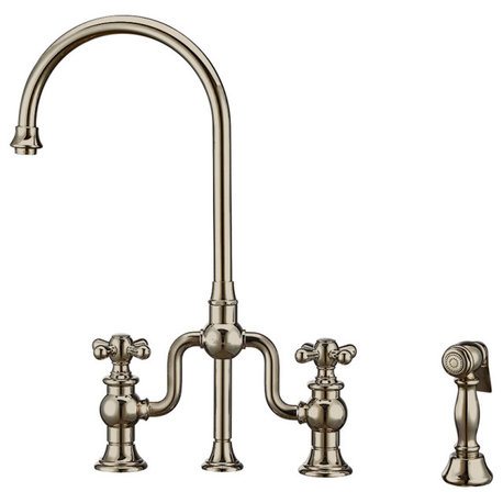 Twisthaus Plus Bridge Faucet With Gooseneck Swivel Spout, Cross Handles and Soli