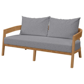 Lounge Loveseat Sofa, Gray Natural, Teak Wood, Modern, Outdoor Hospitality