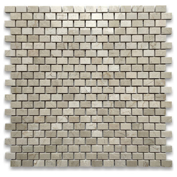 Crema Marfil Marble 5/8x3/4 Brick Subway Mosaic Tile Polished, 1 sheet
