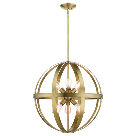 Antique Brass Mid Century Modern, Industrial, Vintage, Rustic Pendant Chandelier