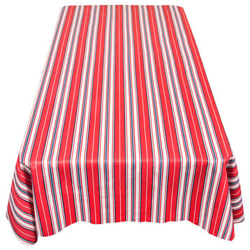 "Patriotic Stripe" 52"x90" vinyl flannel backed tablecloth
