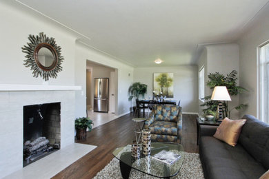 Example of a trendy living room design in Denver