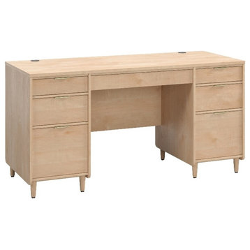 Pemberly Row Engineered Wood Executive Desk in Natural Maple