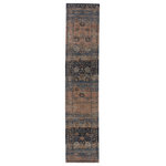 Jaipur Living - Vibe by Jaipur Living Caruso Oriental Blue/Taupe Area Rug, 2'6"x12' - Inspired by the vintage perfection of sun-bathed Turkish designs, the Myriad collection is warm and inviting with faded yet moody hues. The Caruso rug boasts a perfectly distressed pattern in rich tones of rosy tan, beige, dark blue, and gray with ivory fringe trim for added texture and antique allure. This power-loomed rug features a plush and durable blend of polyester and polypropylene, lending the ideal accent to high-traffic spaces.