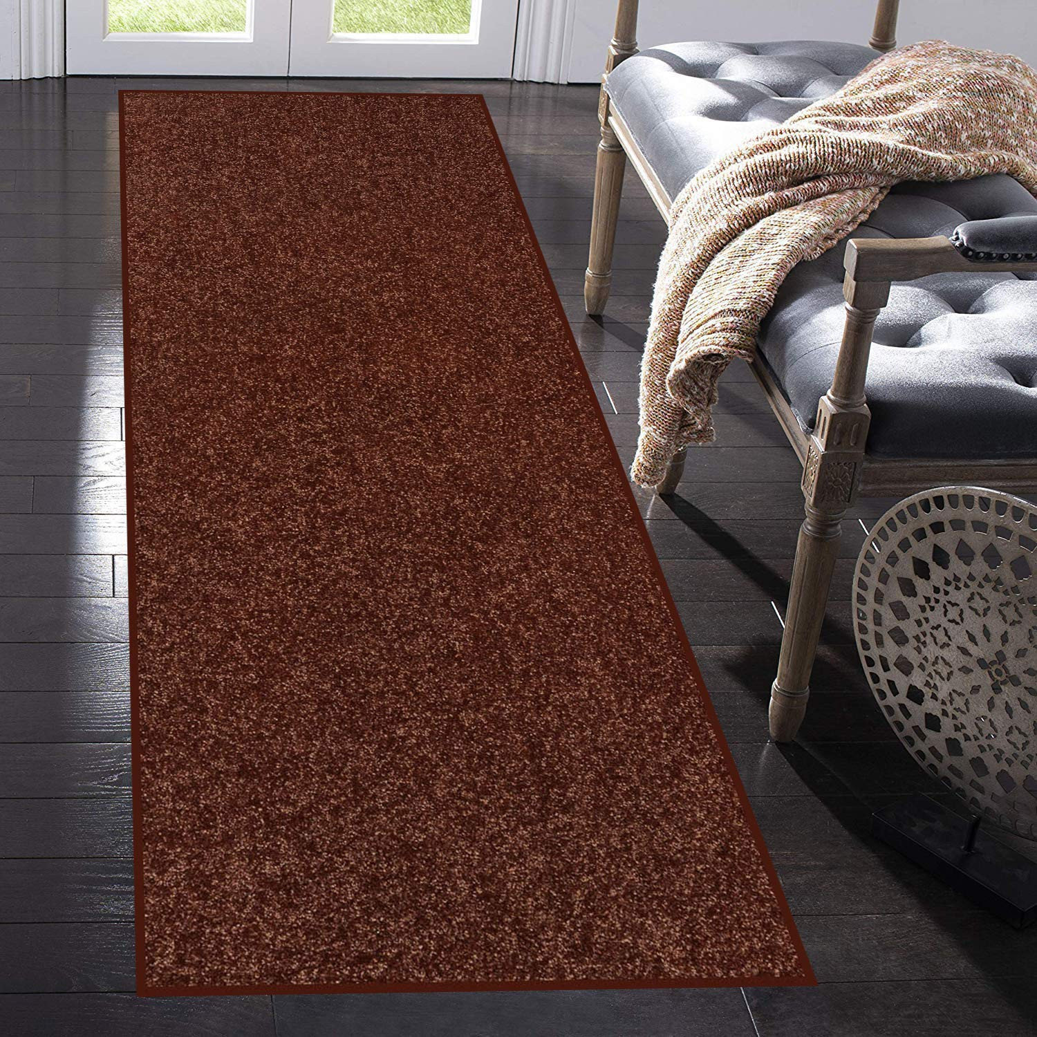 Home Queen Solid Color Custom Size Runner Area Rugs, Chocolate, 3' x 50 ...