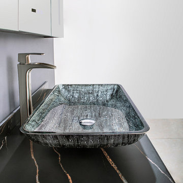 Black Tree Bark Glass Rectangular Vessel Bathroom Sink