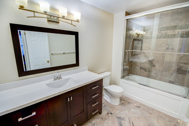 Bathroom - contemporary 3/4 porcelain tile bathroom idea in Toronto