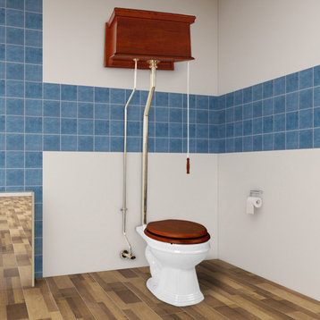 LIGHT MAHOGANY HIGH TANK PULL CHAIN Toilet With White Elongated Toilet Bowl