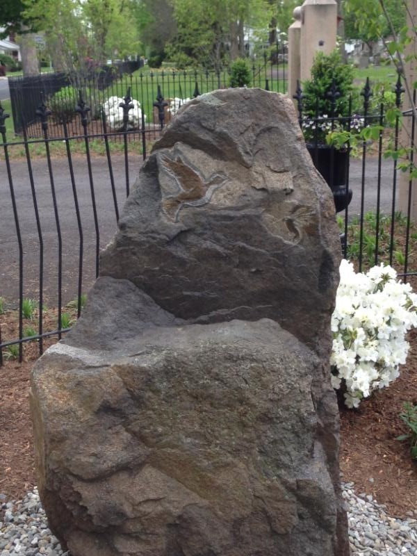 Historic Doylestown Cemetery-Dove of Peace on side of Artisan stone sculpture in