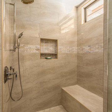 Escondido Master Bathroom Shower with Tile Niche and Bench