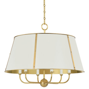 Cambridge 6-Light Chandelier by Mark D. Sikes, Aged Brass/Off White