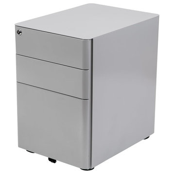 Modern Filing Cabinet, Mobile Design With 3 Lockable Drawers, Grey
