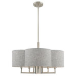 Livex Lighting - Livex Lighting Brushed Nickel 5 + 1 * Light Pendant Chandelier - The brushed nickel frame gives the Kalmar six light pendant chandelier a clean, modern feel to this fixture while the cool clover shaped gray hand crafted hardback drum shade adds an unexpected splash of fun.