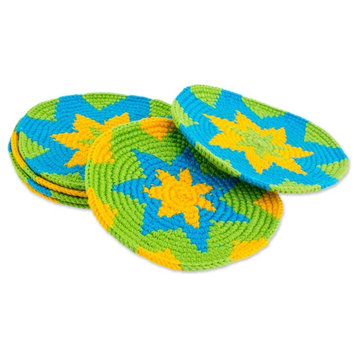 Handmade Colorful Starburst  Cotton crocheted coasters (set of 6) - Guatemala