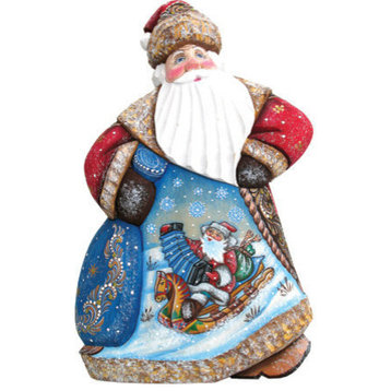 Downhill Dancing Santa, Woodcarved Figurine