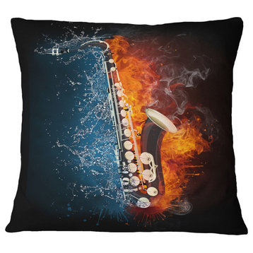 Saxophone Music Throw Pillow, 18"x18"