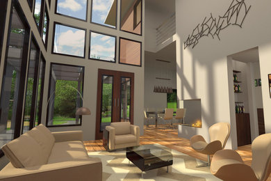 Example of a minimalist living room design in Cleveland