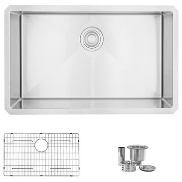 STYLISH 30" Single Bowl 16G Stainless Steel Kitchen Sink With Grid