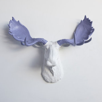 Faux Taxidermy Moose Head Wall Mount, White and Purple