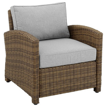 Crosley Furniture Bradenton 18.5" Wicker / Rattan Outdoor Armchair in Gray/Brown