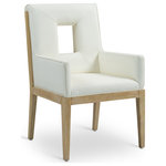Meridian Furniture - Gwendolyn Upholstered Dining Arm Chair, Cream, Vegan Leather, Natural Finish - A masterpiece of modern elegance and comfort, the Gwendolyn cream vegan leather dining armchair is where modern design meets timeless charm. Designed with comfort in mind, it features a high back and luxurious cushioning, perfect for long dinners or lively gatherings. The natural oak wood frame adds a rustic touch, effortlessly balancing the contemporary fabric with a hint of warmth and tradition.