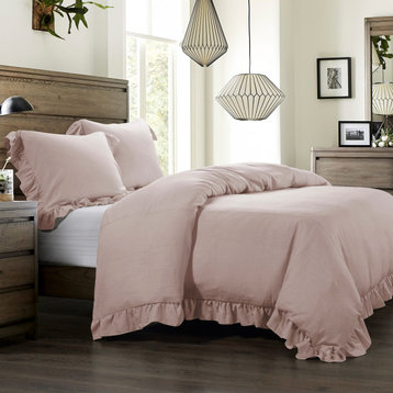 Lily Washed Linen Duvet Cover, 1 Piece, Blush, King