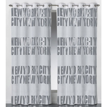 New York City Blackout Curtain Panel, Room Darkening Drapery, 102x55 Inch, Light Gray, Set of 2