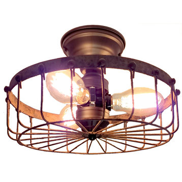 Rustic Industrial Flush Mount Ceiling Light Cage
