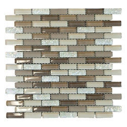 Dark, Light Brown and White Crystal Glass Mosaic Tile Brick Pattern (Glossy&Matt - Home Decor
