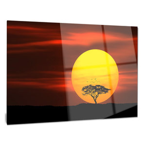 Birds And Tree Silhouette At Sunset Metal Wall Art Contemporary Metal Wall Art By Design Art Usa