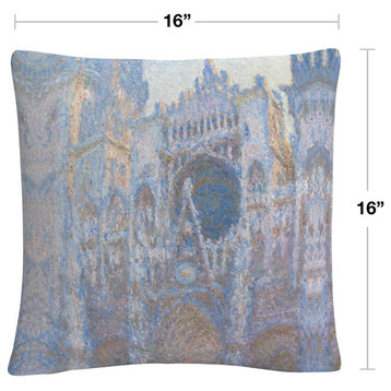 Claude Monet 'Rouen Cathedral West Facade 1894' 16"x16" Decorative Throw Pillow