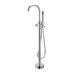 Double Cross Handle with Diverter Floor Mount Tub Filler Faucet with Hand Shower - Products