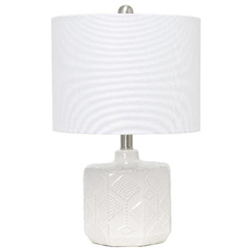 Elegant Designs 19" Floral Eyelet Ceramic Table Lamp w White Shade Off White