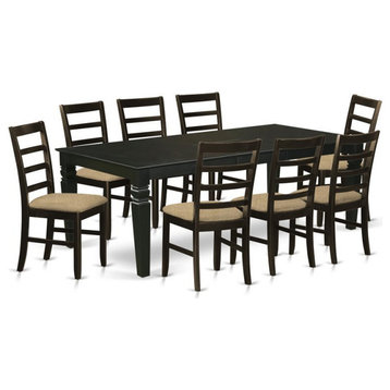East West Furniture Logan 9-piece Wood Dining Set with Linen Chairs in Black