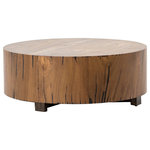 Four Hands Furniture - Wesson Hudson Coffee Table - Stunning forces of nature are captured in a coffee table. Natural yukas wood is hand-shaped into a simple cylindrical silhouette and placed over a bronzed iron base. Black resin fills natural graining for rich depth.