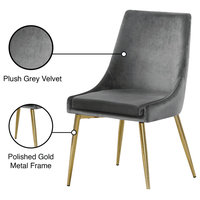 Karina Velvet Dining Chairs, Set of 2, Gray, Gold Base
