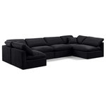 Meridian Furniture - Indulge Upholstered Modular U-Shaped Sectional, Black, 6-Piece: 4 Armless Chair, 2 Corner Chair, Down Stuffed Velvet - Experience ultimate comfort and style with our black velvet Indulge Sectional. The luxurious velvet will elevate the aesthetic of any room. This sofa provides ample space for you to relax while its modular build offers the option of unlimited configurations. Whether you're looking to add a stylish element to your living room or a comfortable seating option to your bedroom, this sofa is the perfect choice.