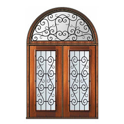 Prehung Transom Double Door 80 Mahogany St. Charles Full Lite - Front Doors