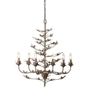 Oversize 30 in Leaf Branch Tiered Chandelier 6 Light Botanical Rust Iron Leaves