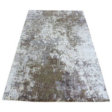 5'11x9'1 Handmade Brown Gray Modern Abstract Oriental Rug, Silk