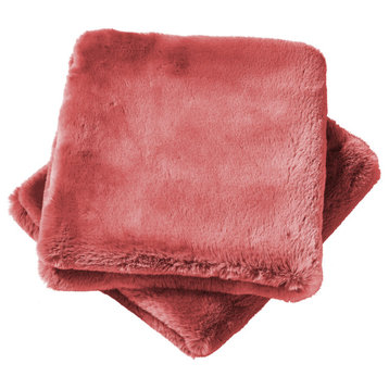 Heavy Faux Fur Throw Pillow Covers 2pcs Set, Coral Spice, 14''x26''