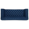 Wastacio Chesterfield Button Tufted Fabric 3 Seat Sofa, Navy Blue/Dark Brown