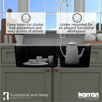 Karran 32" Undermount Large/Small Bowl Quartz Kitchen Sink, Black