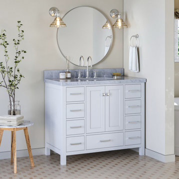 ARIEL Cambridge 43" Single Rectangle Sink Bathroom Vanity with Marble Top, White