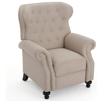 Classic Recliner, Padded Seat With Tufted Wingback and Rolled Arms, Wheat