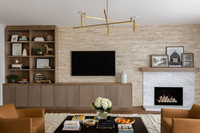Example of a transitional living room design in Charlotte